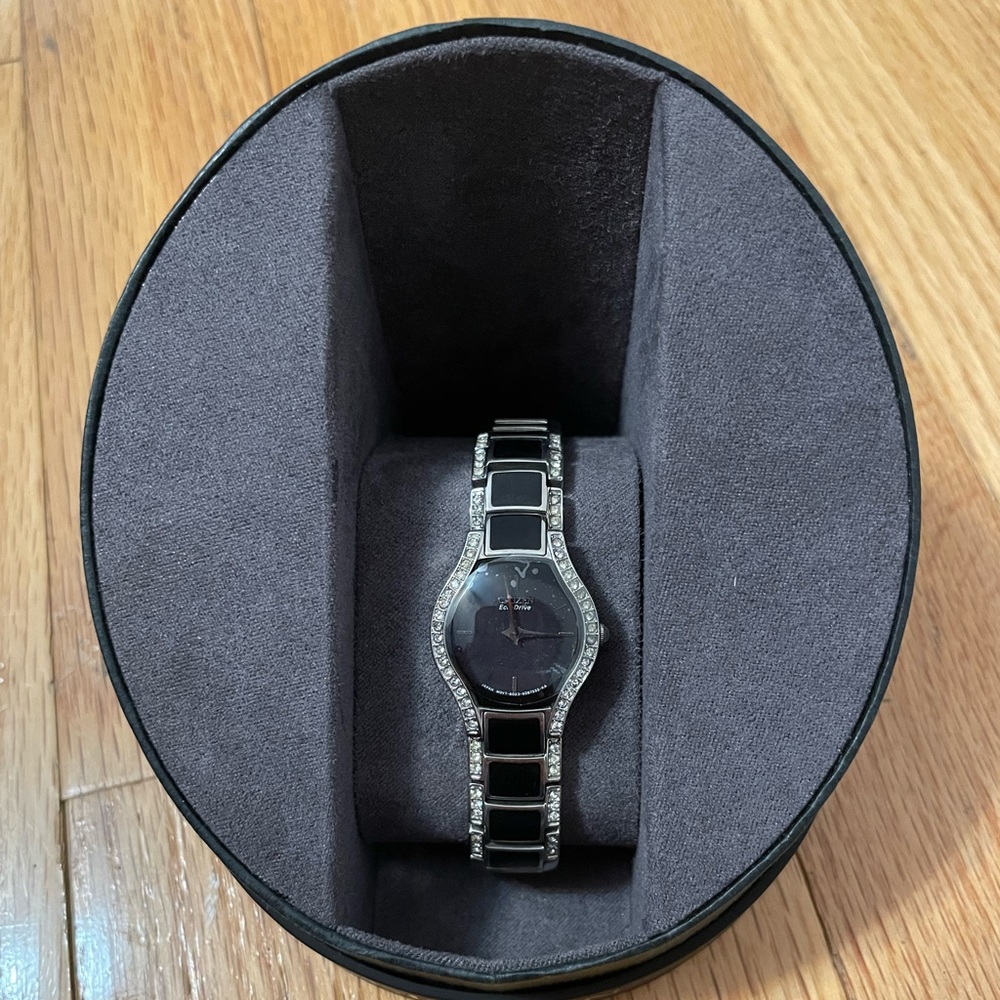Brand new Citizen EW9870-64E black and silver watch with crystal details